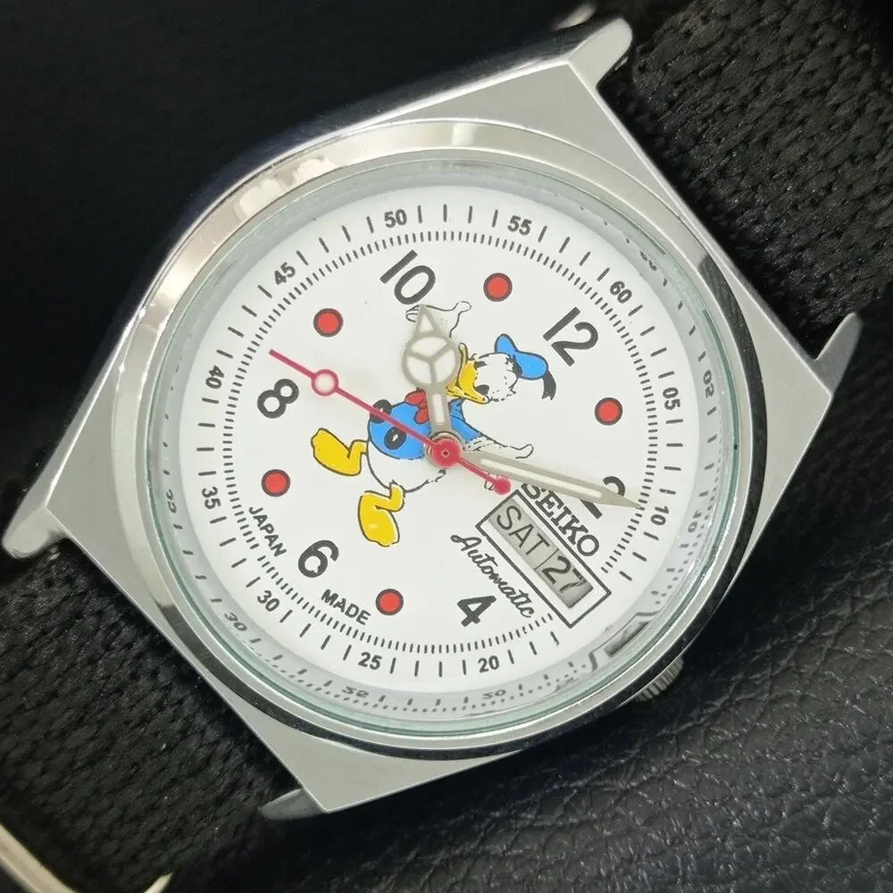 Vintage 1970 Disney Seiko Automatic Mens Silver Watch W/daydate & Donald accents